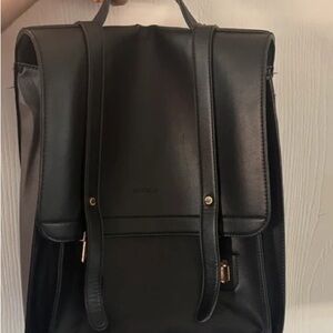 Lulu-B Black Leather-Style Backpack with Gold Accents